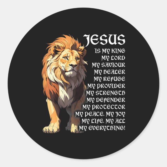 Adesivo Redondo Lion Christian Jesus Is My King, God, Lord, And Sa (Frente)