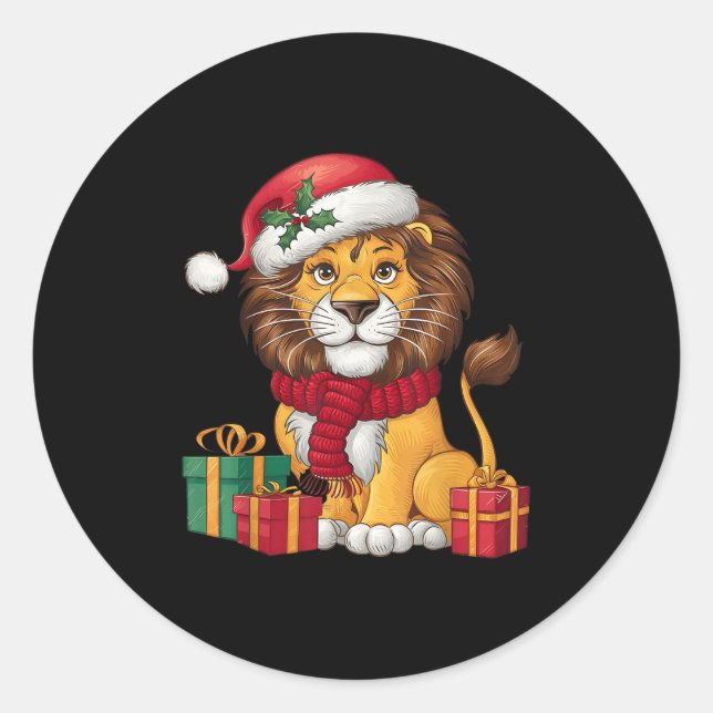 Adesivo Redondo Lion Lover Xmas Holiday Santa Lion Christmas  (Frente)