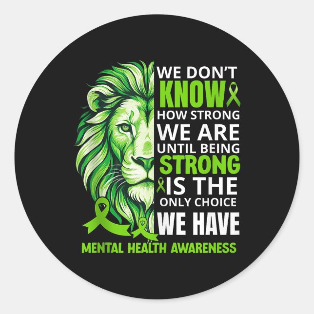 Adesivo Redondo Lion Motivation Green Ribbon Mental Health Aware (Frente)