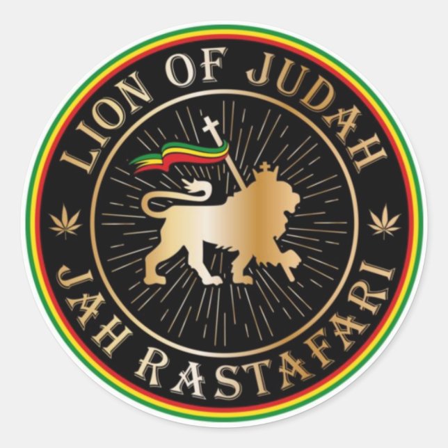 Adesivo Redondo Lion of Judah - Jah Rastafari - Sticker Aufkleber (Frente)