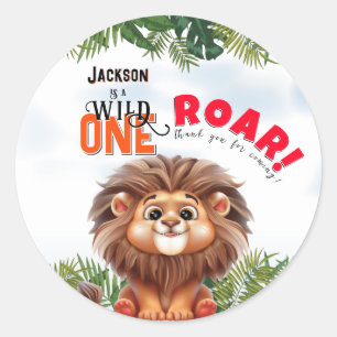 Adesivo Redondo Lion Safari Wild One Aniversário de criança
