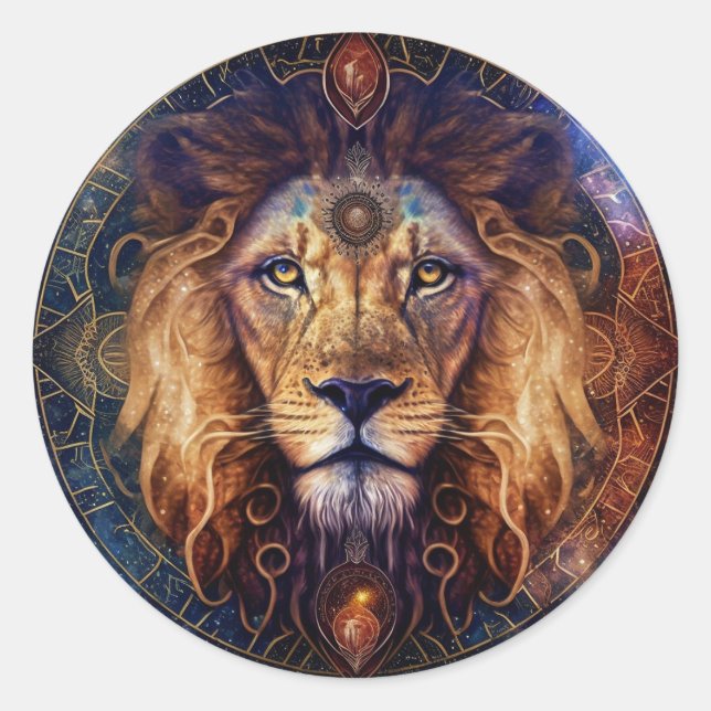 Adesivo Redondo Lion Spirit Mandala Arte Visionária (Frente)