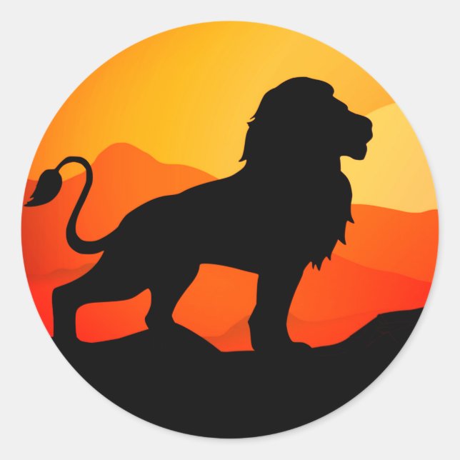Adesivo Redondo Lion Sunset Silhouette Illustration-34656 (Frente)