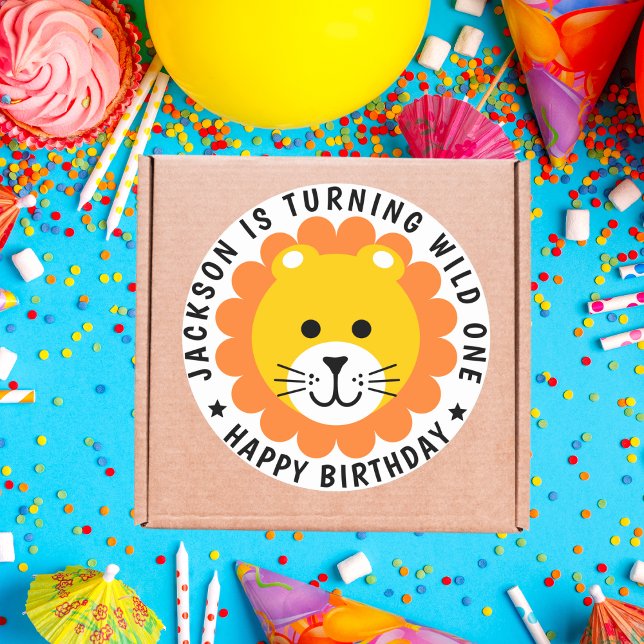 Adesivo Redondo Lion Wild One Jungle Safari Animal Aniversário de  (Criador carregado)