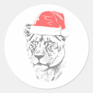 Adesivo Redondo Lioness Christmas Hat