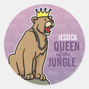 Adesivo Redondo Lioness Queen of the Jungle, adicione o nome da cr