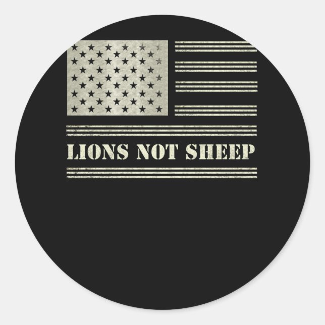 Adesivo Redondo Lions Not Sheep USA Flag Independence Day (Frente)