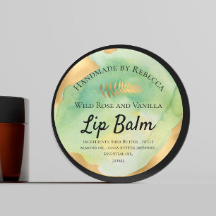 Adesivo Redondo Lip Balm Label Green Watercolor e Dourado