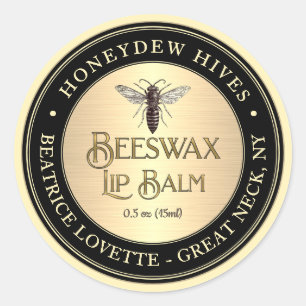 Adesivo Redondo Lip Balm Label Queen Bee Metallic Dourado e Black