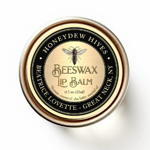 Adesivo Redondo Lip Balm Label Queen Bee Metallic Dourado e Black