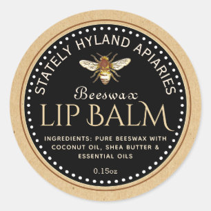 Adesivo Redondo Lip Balm Mini Label Kraft em Preto
