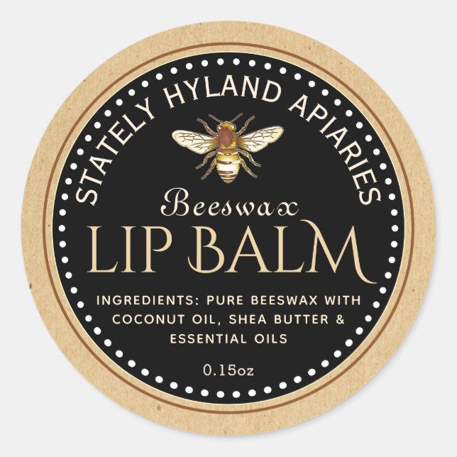 Adesivo Redondo Lip Balm Mini Label Kraft em Preto (Frente)