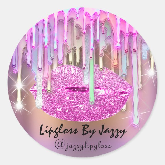 Adesivo Redondo Lipgloss Makeup Drives Packaging Artístico Rosa (Frente)