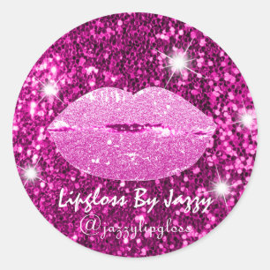 Adesivo Redondo Lipgloss Makeup Packaging Girly Glitter Rosa