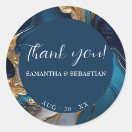 Adesivo Redondo Líquido de abstrato Dourado no Marble Azul