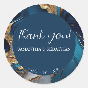 Adesivo Redondo Líquido de abstrato Dourado no Marble Azul