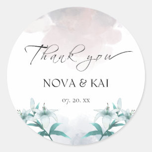 Adesivo Redondo Lírio Branco Floral Elegante