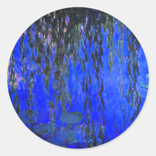 Adesivo Redondo Lírios de água monet e ramificações de salgueiro