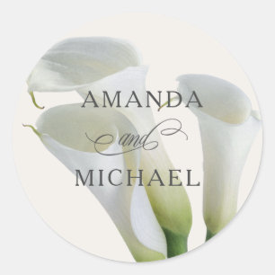 Adesivo Redondo Lírios de Calla Branco Elegante Personalizados