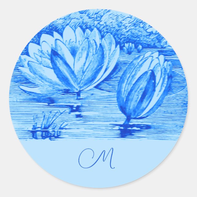 Adesivo Redondo lírios de safra - azul monograma (Frente)