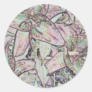 Adesivo Redondo Lírios de Star Gazer em Lápis