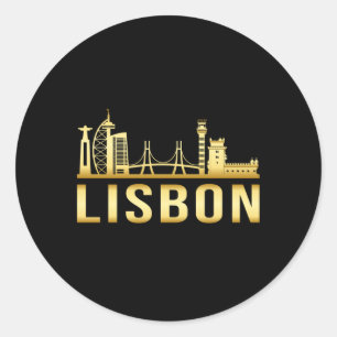 Adesivo Redondo Lisboa Portugal, cidade de Skyline Gift Engraçado