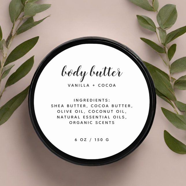 Adesivo Redondo Lista de ingredientes brancos modernos elegantes (Criador carregado)