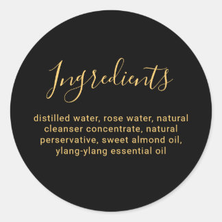 Adesivo Redondo Lista De Ingredientes De Beleza Dourada E Preta De