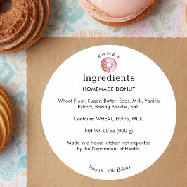 Adesivo Redondo Lista de Ingredientes de Donut Rosa Rústico Fofo