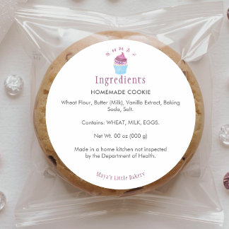 Adesivo Redondo Lista de Ingredientes de Padaria de Cupcake Escand