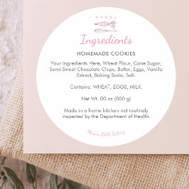 Adesivo Redondo Lista de Ingredientes de Padaria Utensílios de Coz