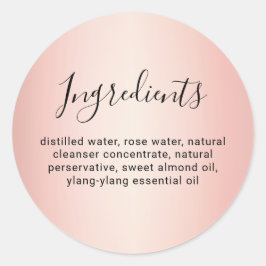 Adesivo Redondo Lista de Ingredientes Rose Gold Elegante Caligrafi