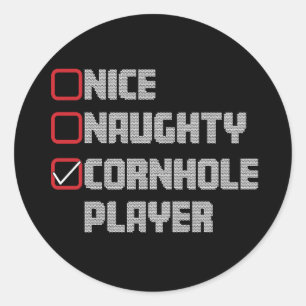 Adesivo Redondo Lista de Jogadores de Cornhole Nice Naughty Natal 