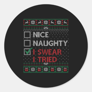 Adesivo Redondo Lista de Natal Nice Naughty Eu Juro Eu Tentei Xmas