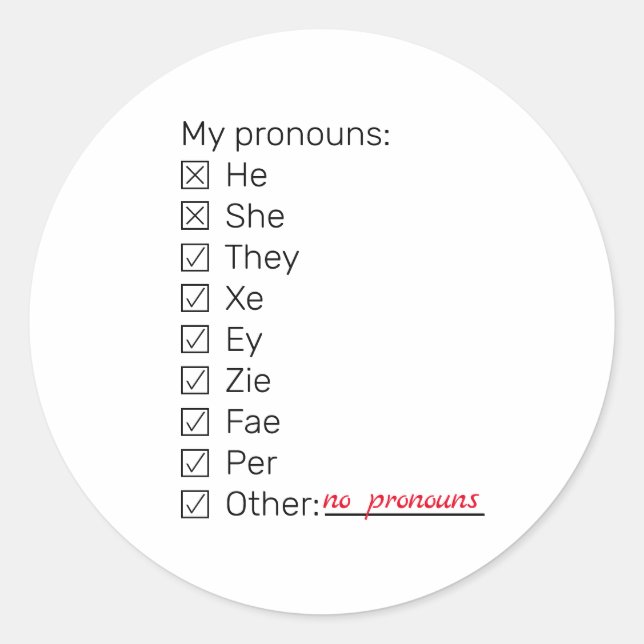 Adesivo Redondo Lista de neopronomes longa (Frente)