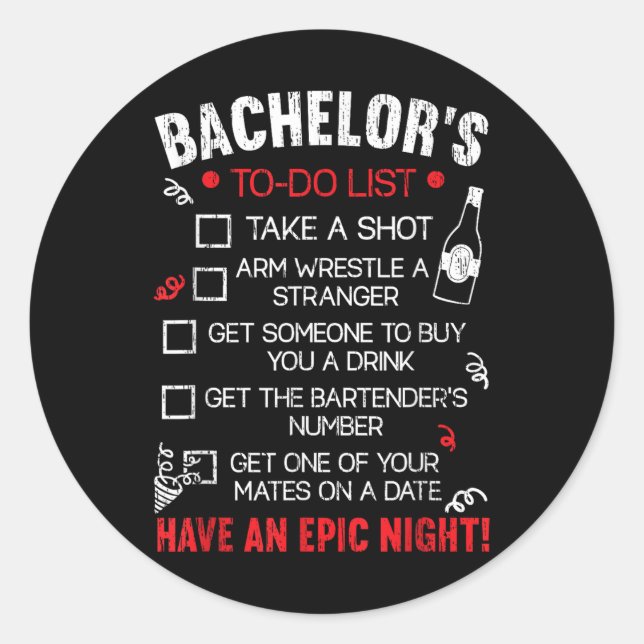 Adesivo Redondo Lista de Tarefas do Noivo Festa da Noiva Cômica Ba (Frente)