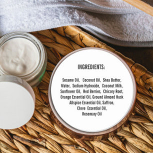 Adesivo Redondo Lista Simples de Ingredientes Cosméticos Skincare 