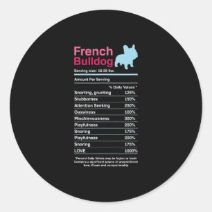 Adesivo Redondo Listas Francesas de Ingredientes do Buldogue