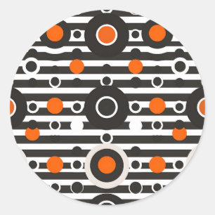 Adesivo Redondo Listra de Círculo Retro Laranja Preto