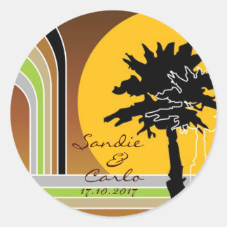 Adesivo Redondo Listras Modas Retrô Casamento Tropical de Verão Ad