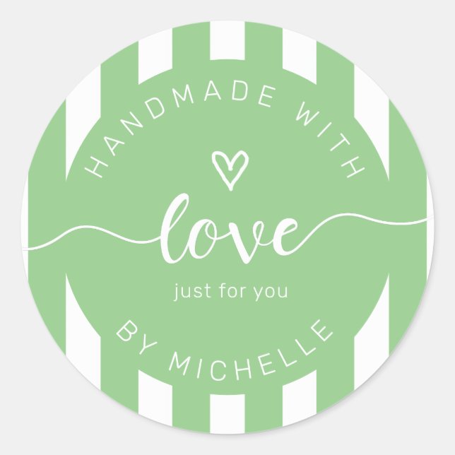 Adesivo Redondo listras modernas feitas à mão com monograma de amo (Frente)