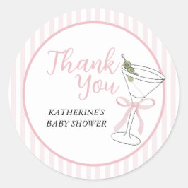 Adesivo Redondo Listras Rosa Tini Um Está a Caminho Obrigado