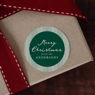 Adesivo Redondo Listras Verdes Modernas Feliz Natal