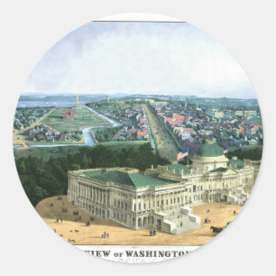 Adesivo Redondo Litografia de cor 1852 - vista de Washington