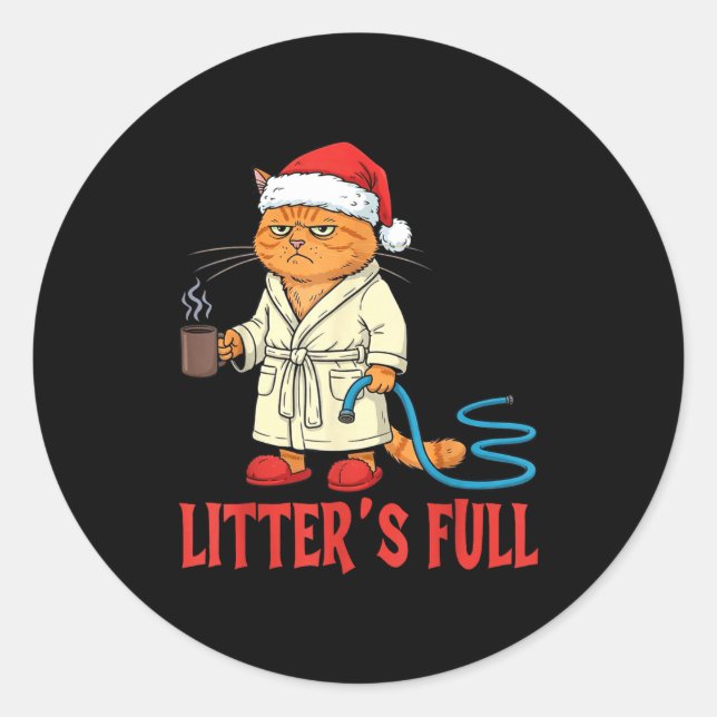 Adesivo Redondo Litter’s Full Funny Cat Lovers Christmas Xmas  (Frente)