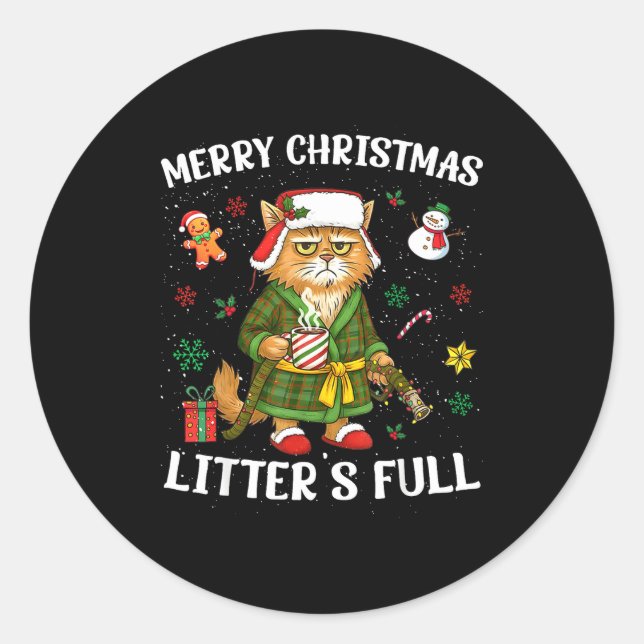 Adesivo Redondo Litter's Full Merry Christmas Funny Cat Lovers Hol (Frente)