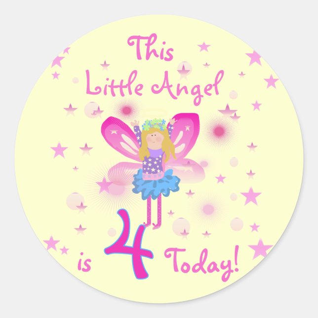 Adesivo Redondo Little Angel 4th Birthday T-shirts e presentes (Frente)
