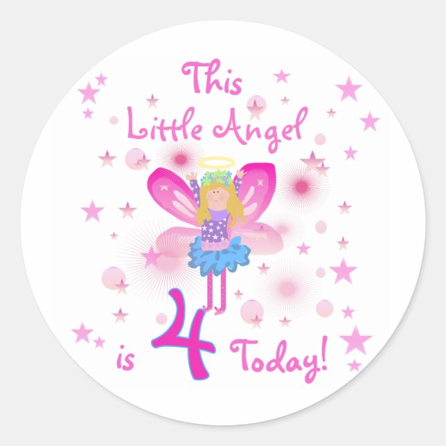 Adesivo Redondo Little Angel 4th Birthday T-shirts e presentes (Frente)