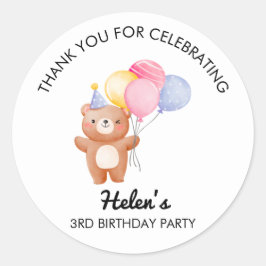 Adesivo Redondo Little Bear Balloon Birthday Party Sticker