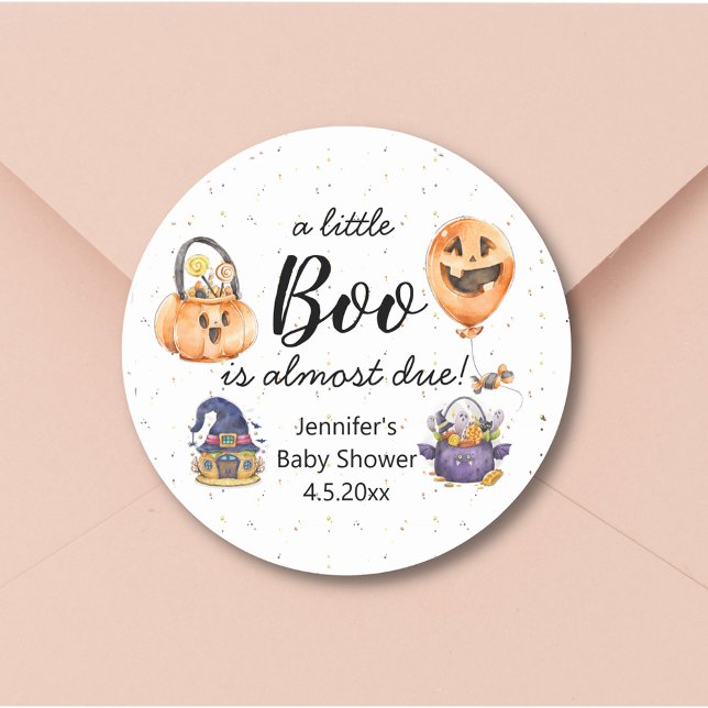 Adesivo Redondo little boo, cute watercolor halloween baby shower (Criador carregado)
